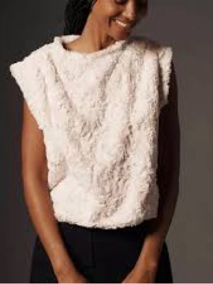 Maeve Cream Sleeveless Sherpa Muscle Tee